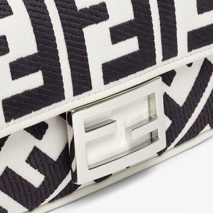 Affordable HOT Mini Bag FF Motif Baguette Black White In Canvas Fendi 0804